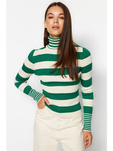 trendyol Rollkragenpullover in Grün/ Weiß