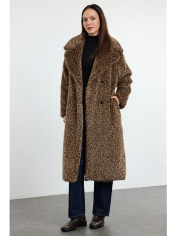 trendyol Kunstfellmantel in Hellbraun/ Schwarz