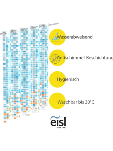Schütte Duschvorhang "Mosaik" in Blau/ Orange - (B)180 x (H)200 cm