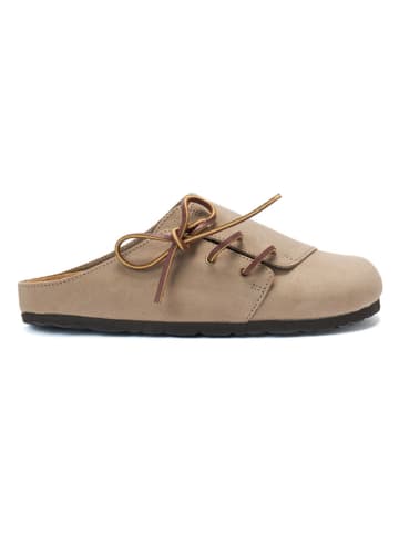Mandel Leder-Clogs in Beige