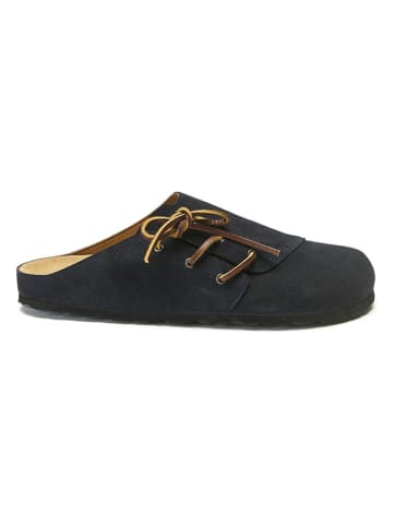 Mandel Leren clogs donkerblauw