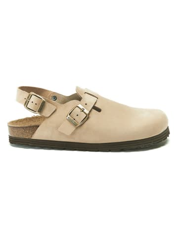Mandel Leren clogs taupe