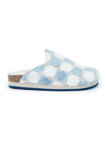 Mandel Clogs in Creme/ Blau