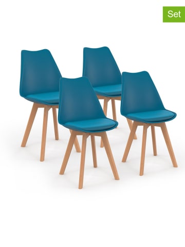 IDOMYA Factory 4-delige set: stoelen "Nordia" blauw/lichtbruin - (B)51 x (H)79,5 x (D)46 cm
