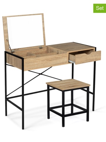 IDOMYA Essentials 2-delige set: kaptafel en kruk "Alana" lichtbruin/zwart