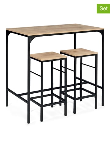 IDOMYA Factory 3-delige set: eetkamertafel met barkrukken "Memphis" lichtbruin/zwart