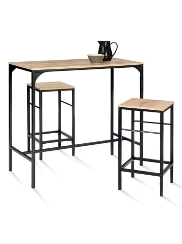 IDOMYA Factory 3-delige set: eetkamertafel met barkrukken "Memphis" lichtbruin/zwart
