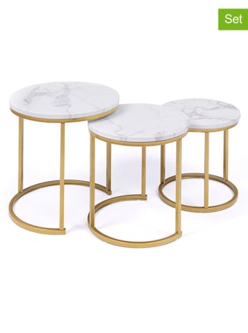 IDOMYA Essentials 3er-Set: Couchtische "Glam" in Weiß/ Gold
