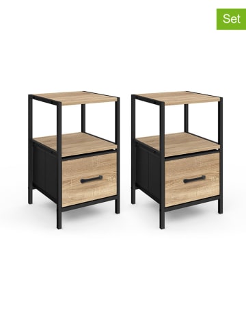 IDOMYA Essentials 2er-Set: Nachttische "Iris" in Hellbraun/ Schwarz - (B)30 x (H)50 x (T)30 cm