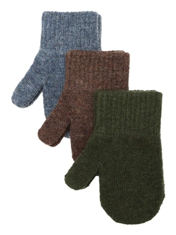 mikk-line Rękawiczki (3 pary) w kolorze szarym, jasnobrązowym i zielonym