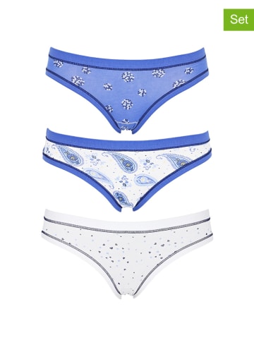 COTONELLA 3er-Set: Slips in Blau/ Weiß