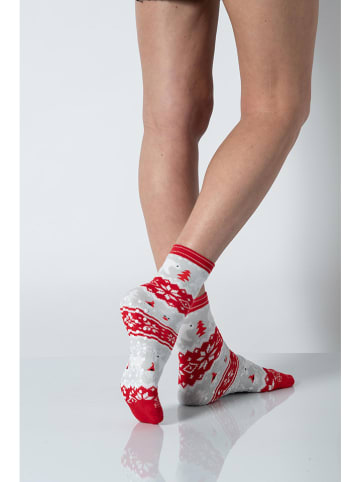 COTONELLA Socken in Grau/ Rot