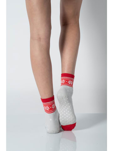 COTONELLA Socken in Grau/ Rot