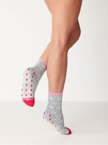 COTONELLA Socken in Grau/ Rot