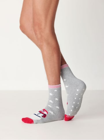 COTONELLA Skarpety w kolorze szaro-czerwonym