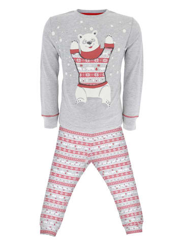 COTONELLA Pyjama in Grau/ Rot