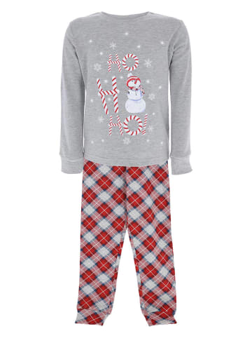 COTONELLA Pyjama in Grau/ Rot