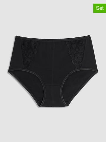 COTONELLA Pełne figi high waist (2 pary) w kolorze czarnym