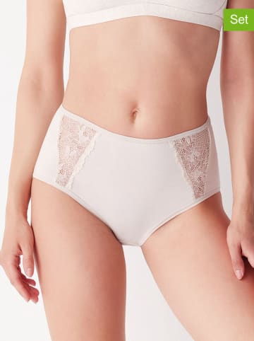COTONELLA Figi high waist (2 pary) w kolorze kremowym