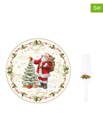 Easy Life 2-delige set: taartplateau "Magic Christmas'' rood/crème - Ø 32 cm
