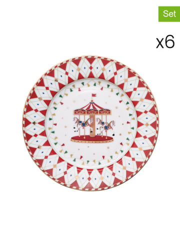 Easy Life 6-delige set: dessertborden  "Christmas Wonderland'' wit/rood - Ø 19 cm