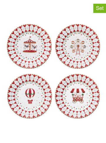Easy Life 4-delige set: dessertborden  "Christmas Wonderland'' wit/rood - Ø 19 cm