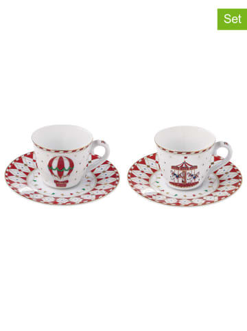 Easy Life Filiżanki (2 szt.) "Christmas Wonderland" w kolorze biało-czerwonym - 80 ml