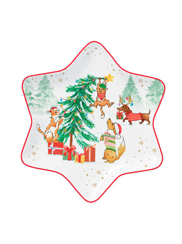 Easy Life Serveerplateau "Christmas Gang" wit/groen/rood - (L)22,5 x (B)22,5 cm