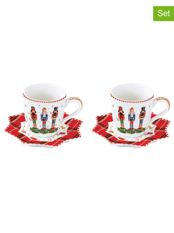 Easy Life 2-delige set: koffiekoppen "Vintage Nutcracker'' wit/rood - 100 ml