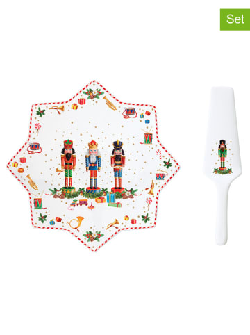 Easy Life 2-delige set: taartplateau "Vintage Nutcracker'' wit/meerkleurig - (L)32x(B)32cm