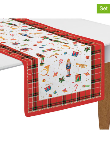 Easy Life 2er-Set: Tischläufer ''Vintage N.'' in Weiß/ Rot/ Bunt - (L)140 x (B)45 cm