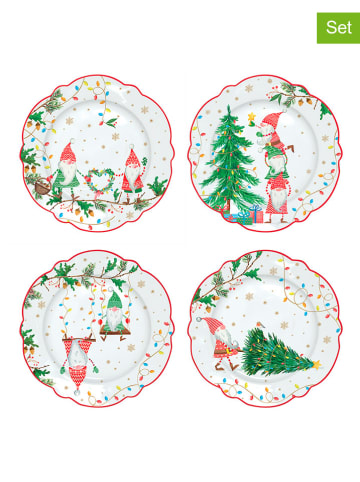 Easy Life 4-delige set: dessertborden "Ready for Christmas'' wit/groen - Ø 20 cm