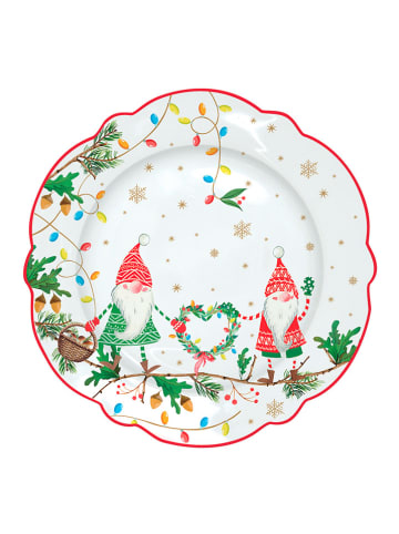Easy Life 4-delige set: dessertborden "Ready for Christmas'' wit/groen - Ø 20 cm