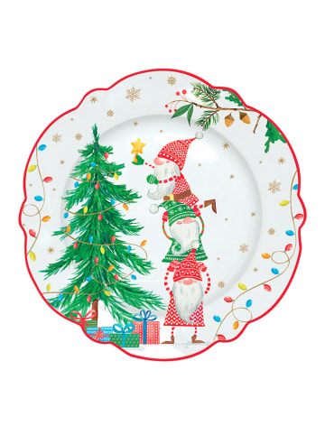 Easy Life 4-delige set: dessertborden "Ready for Christmas'' wit/groen - Ø 20 cm