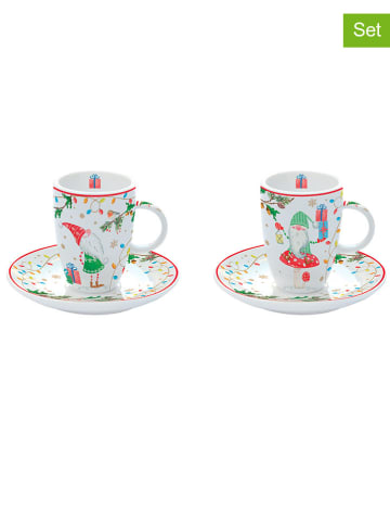 Easy Life 2er-Set: Kaffeetassen ''Ready for Christmas'' in Weiß/ Rot/ Grün - 50 ml