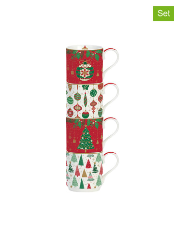 Easy Life 4-delige set: koppen "Jingle Bells" rood/wit/groen - 275 ml