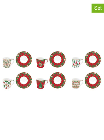 Easy Life 6-delige set: koffiekoppen "Jingle Bells" rood/groen/wit - 100 ml