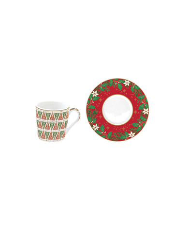 Easy Life 6er-Set: Kaffeetassen ''Jingle Bells'' in Rot/ Grün/ Weiß - 100 ml