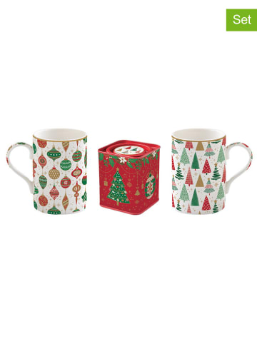 Easy Life 3-delige set: koppen en opbergdoos "Jingle Bells'' rood/wit/groen