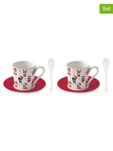 Easy Life 4-delige set: koppen met lepels wit/rood