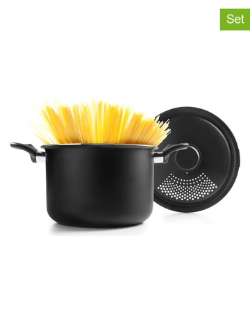 Ibili 2tlg. Set: Pasta-Kochtopf in Schwarz - Ø 22 cm