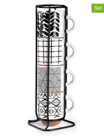 Ibili 5-delige set: koffiekoppen zwart/wit - 130 ml