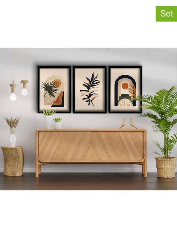 ABERTO DESIGN 3er-Set: Gerahmte Holzkunstdrucke