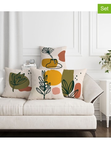ABERTO DESIGN 4er-Set: Kissenhüllen in Weiß/ Khaki