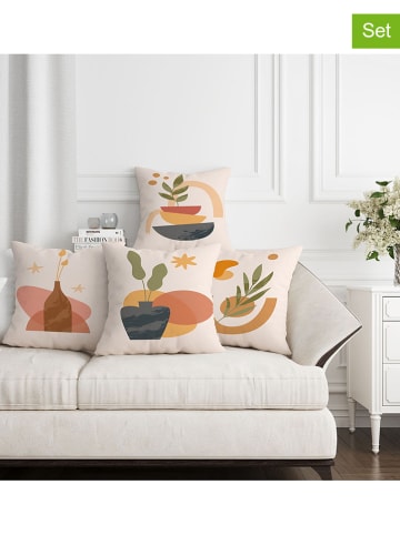 ABERTO DESIGN 4er-Set: Kissenhüllen in Weiß/ Orange