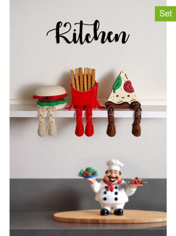 ABERTO DESIGN 3-delige set: deco-objecten crème/rood/geel - (H)8 cm