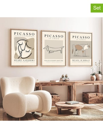 ABERTO DESIGN 3er-Set: Gerahmte Holzkunstdrucke
