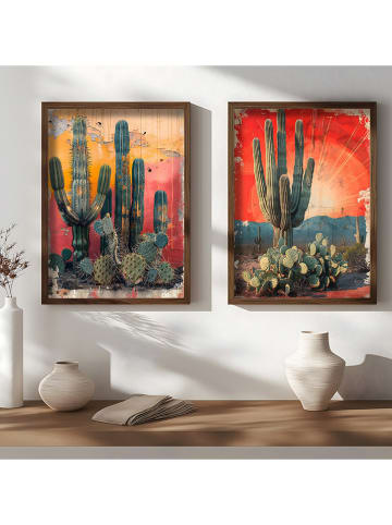 ABERTO DESIGN 2-delige set: ingelijste kunstdrukken op hout - (L)70 x (B)50 cm