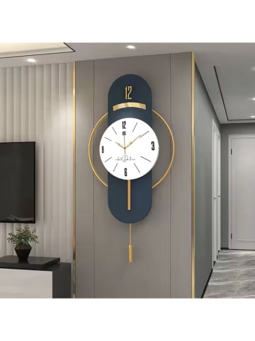 ABERTO DESIGN Wanduhr in Dunkelblau/ Gold - (B)40 x (H)80 cm