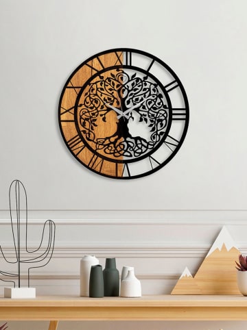 ABERTO DESIGN Wanduhr "Clock - 64" in Hellbraun/ Schwarz - Ø 56 cm